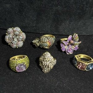 Heidi Daus signed rings, Swarovski Crystal, Colored Rhinestones Most Sz 6